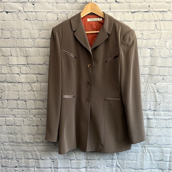 Tahari‎ tan button up blazer jacket women’s size 10 - Picture 1 of 6
